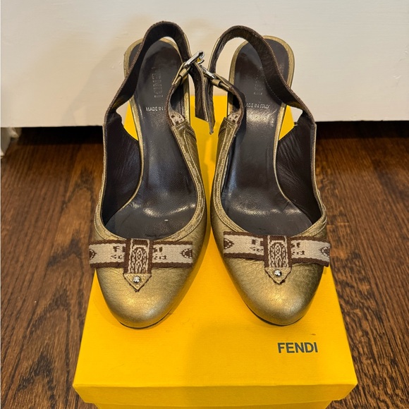 Fendi Shoes - Authentic Fendi Selleria Gold Leather Slingbacks, Size 37. Made in Italy